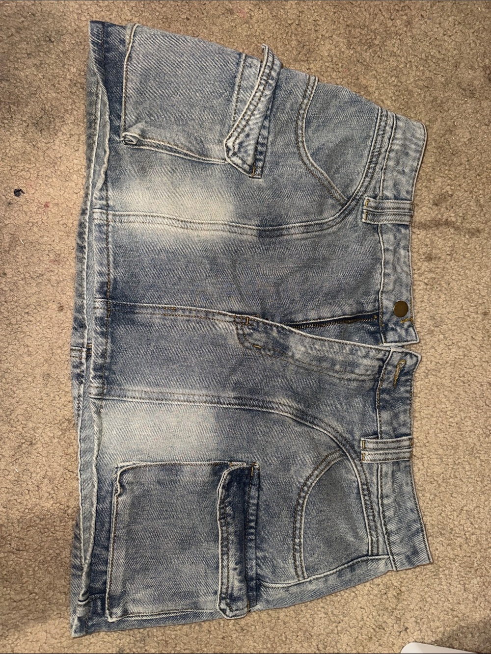 Fashion Nova Light Blue Denim Skirt with Gold Stitching